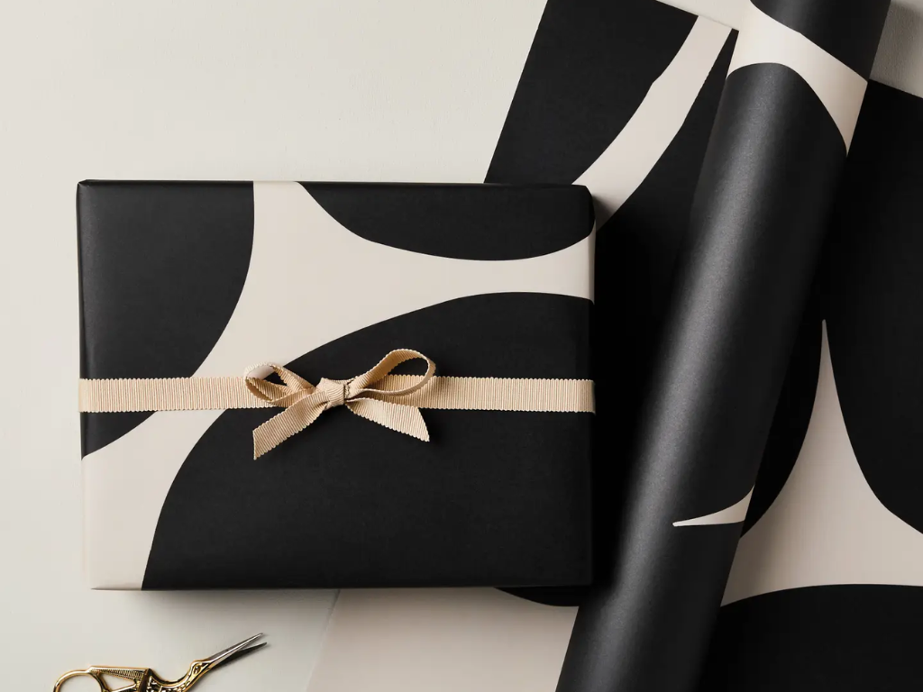 Ink & Bloom Abstract Black and Cream Floral Single Sided Gift Wrap