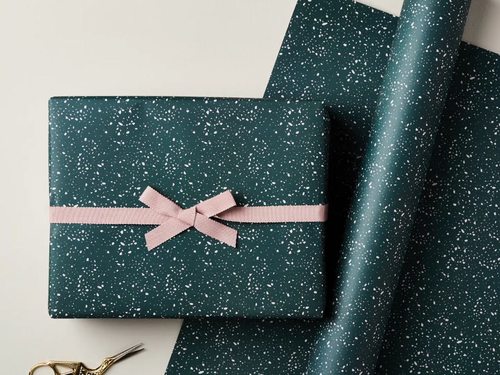 Ink & Bloom Green and Pink Terrazzo Single Sided Gift Wrap