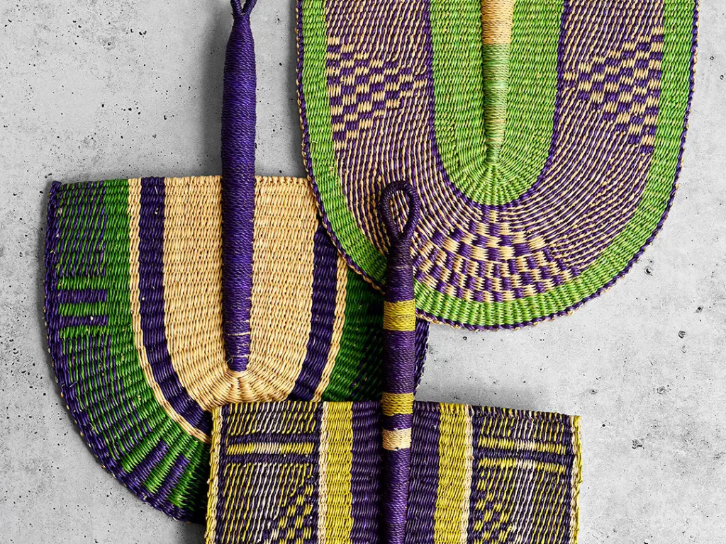 Swahili | AFRICAN MODERN African Violet Veta Vera Hand Fan Woven Wall Art