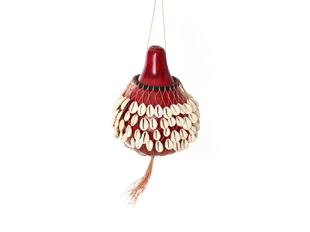 Swahili | AFRICAN MODERN Medium Red Calabash Gourd and Cowrie Shell Shekere